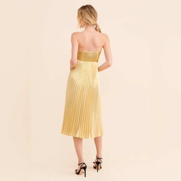 Anthropologie Let Me Be Gold Foil Pleated Strapless Midi Dress Size XS NWT - Picture 3 of 13